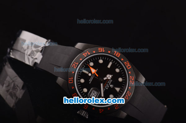 Rolex Explorer II Asia 2813 Automatic PVD Case Black Dial and Black Rubber Strap - ETA Coating - Click Image to Close